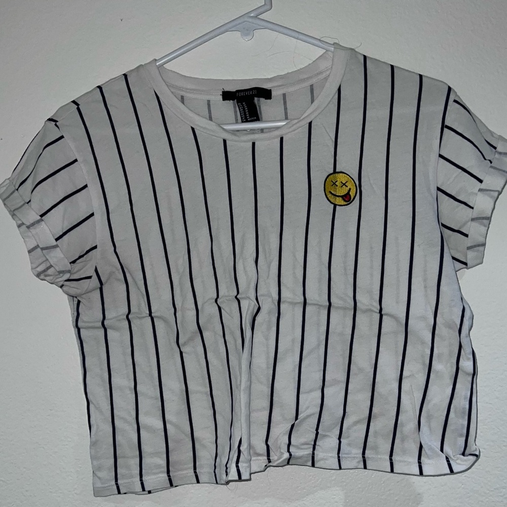 Forever 21 Striped Emoji Crop Top